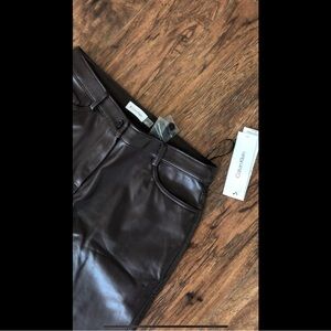 Calvin Klein Dark Brown Faux Leather Pants